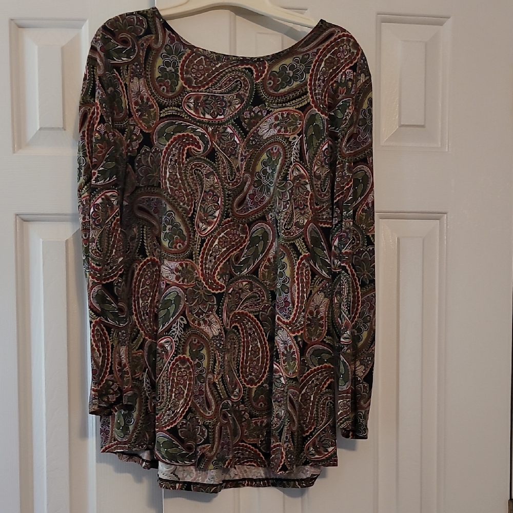 J. Jill Paisley Red Green & Black Tunic Blouse